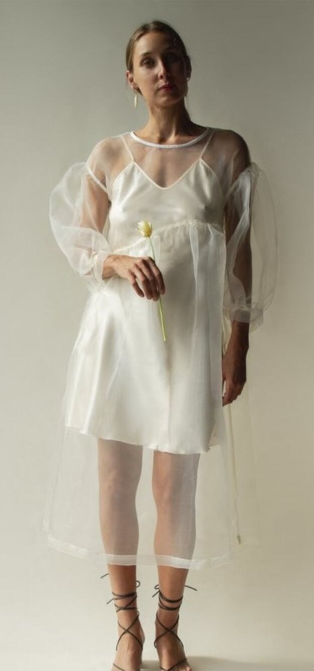 Et Tigre Jayme Sheer Crinkle Organza Tulle White Ivory Overlay Oversized Dress